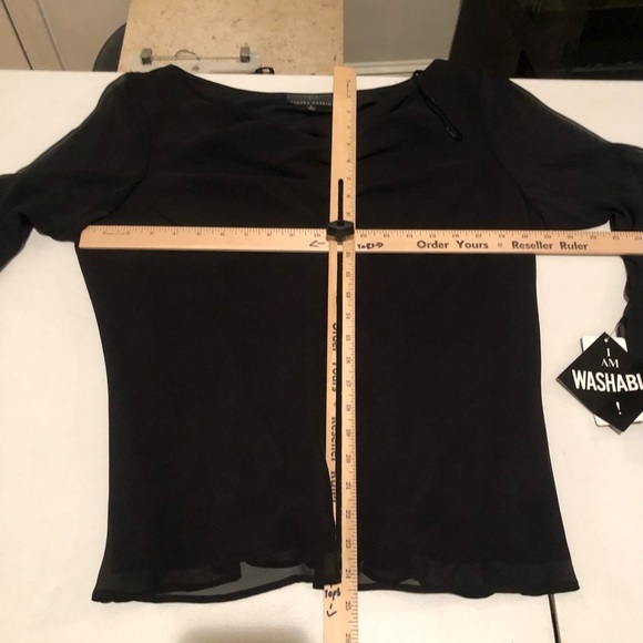 Sandra Darren  size large black dressy blouse draped neck semi sheer lined NWT - Picture 6 of 10